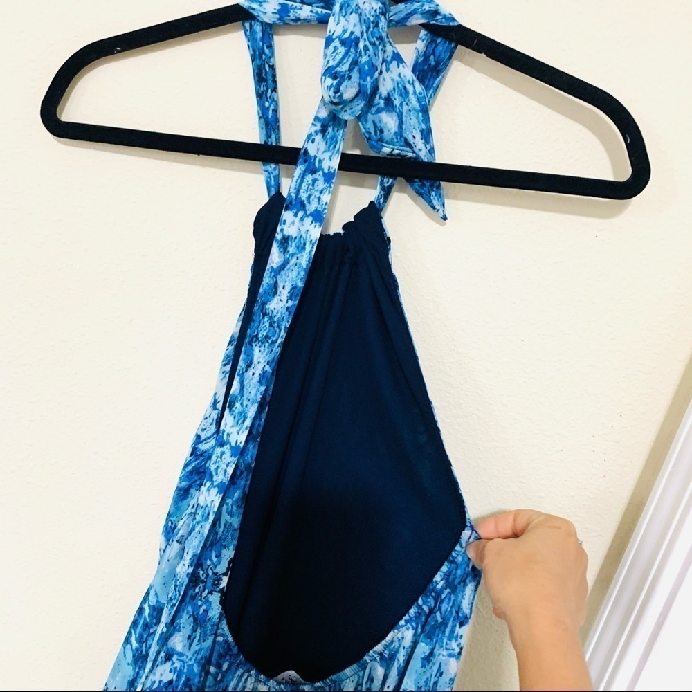 LULU’S Baja Moment Blue open back Halter Maxi Dress Boho beach Tropical size XS - Picture 9 of 10